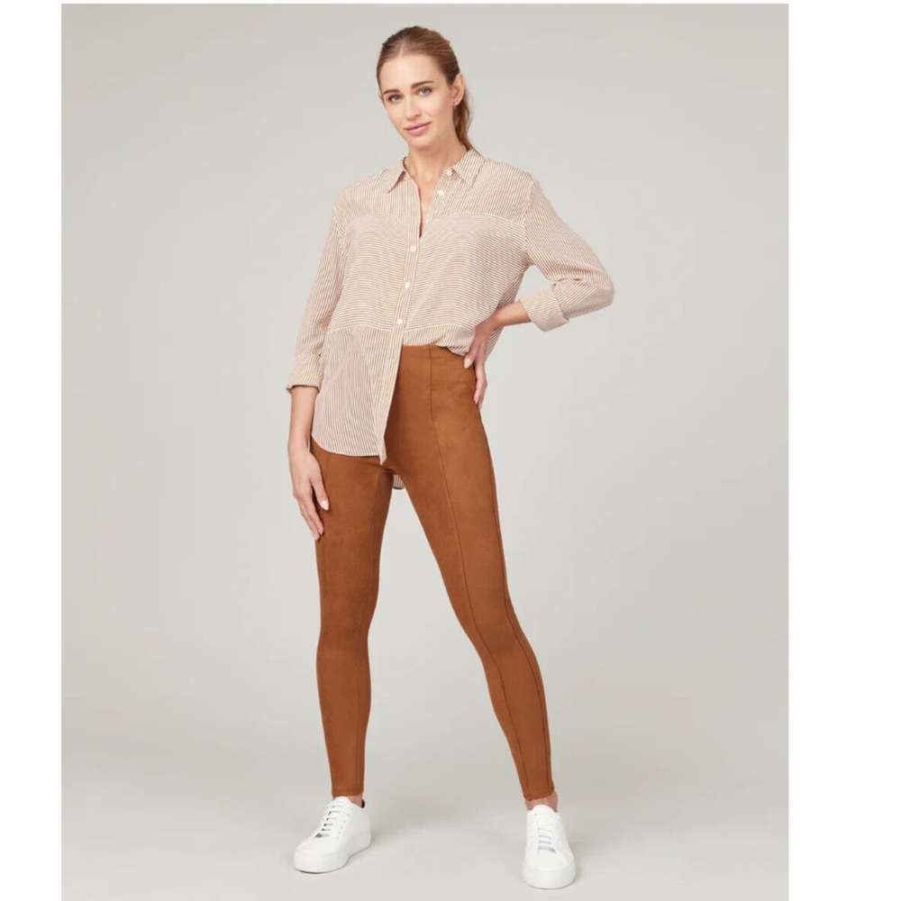 J17 Spanx Active Faux Suede Rich Caramel Leggings Smooth Min Booty Boost Size S